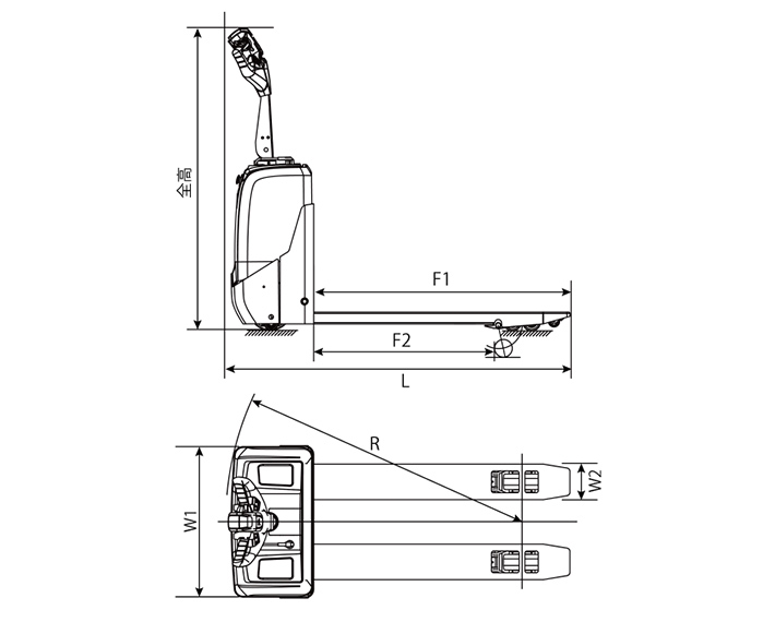 電動式ローリフトトラック JHAシリーズ 寸法図