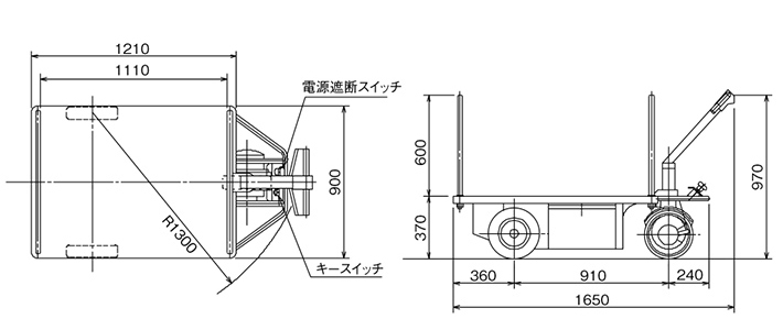 ウォーキー式運搬車両・けん引車 THP103/153寸法図